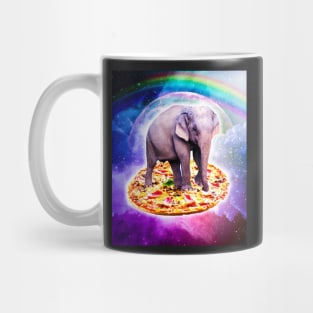 Elephant Riding Pizza In Space With Rainbow Mug